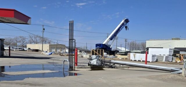 High Winds Knock Down Power Pole and Cause Oil Spill